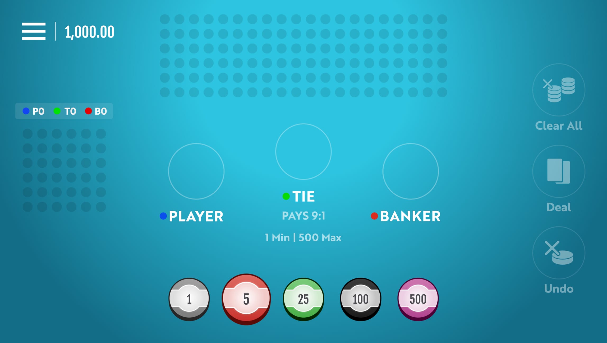 Baccarat game screen