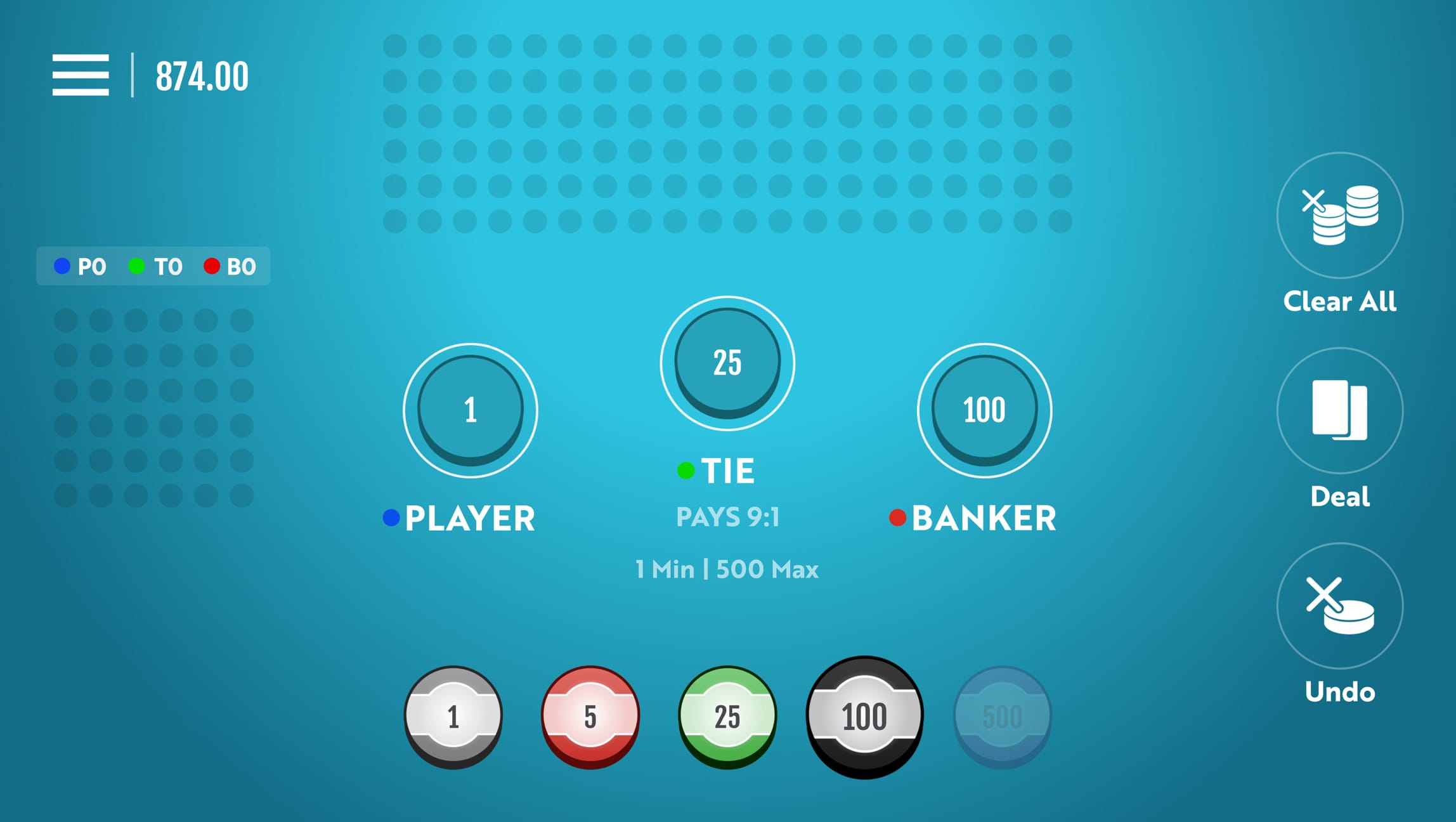Baccarat game screen