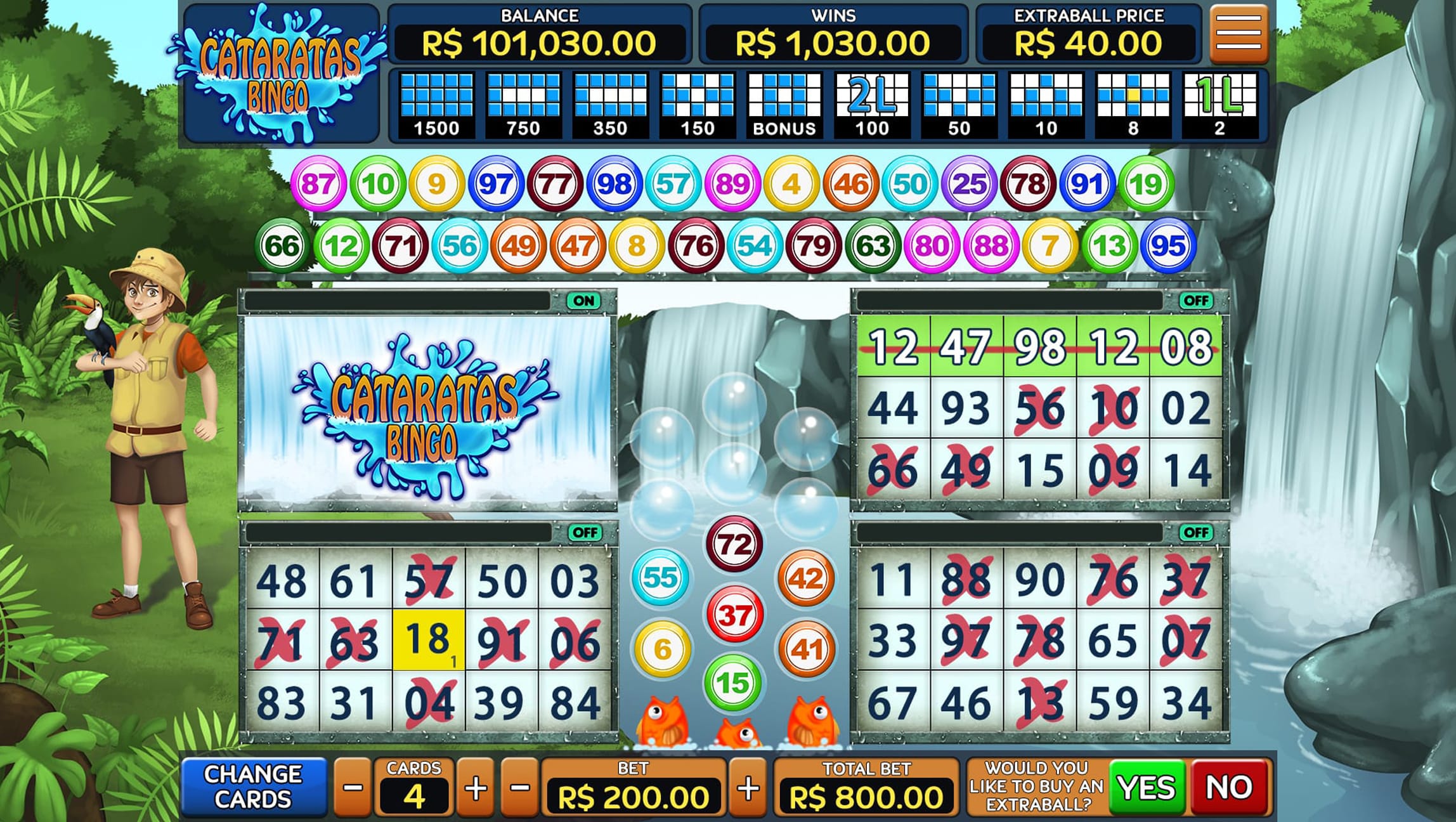 Cataratas Bingo game screen